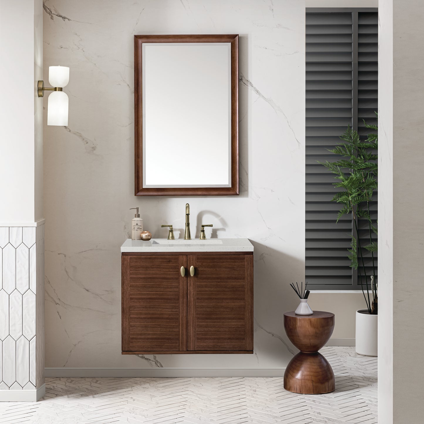 Amberly 30" Single Vanity, Mid-Century Walnut w/ 3 CM Lime Delight Top