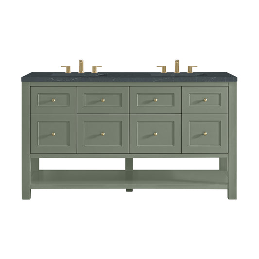 Breckenridge 60" Double Vanity, Smokey Celadon, w/ 3 CM Charcoal Soapstone Quartz Top