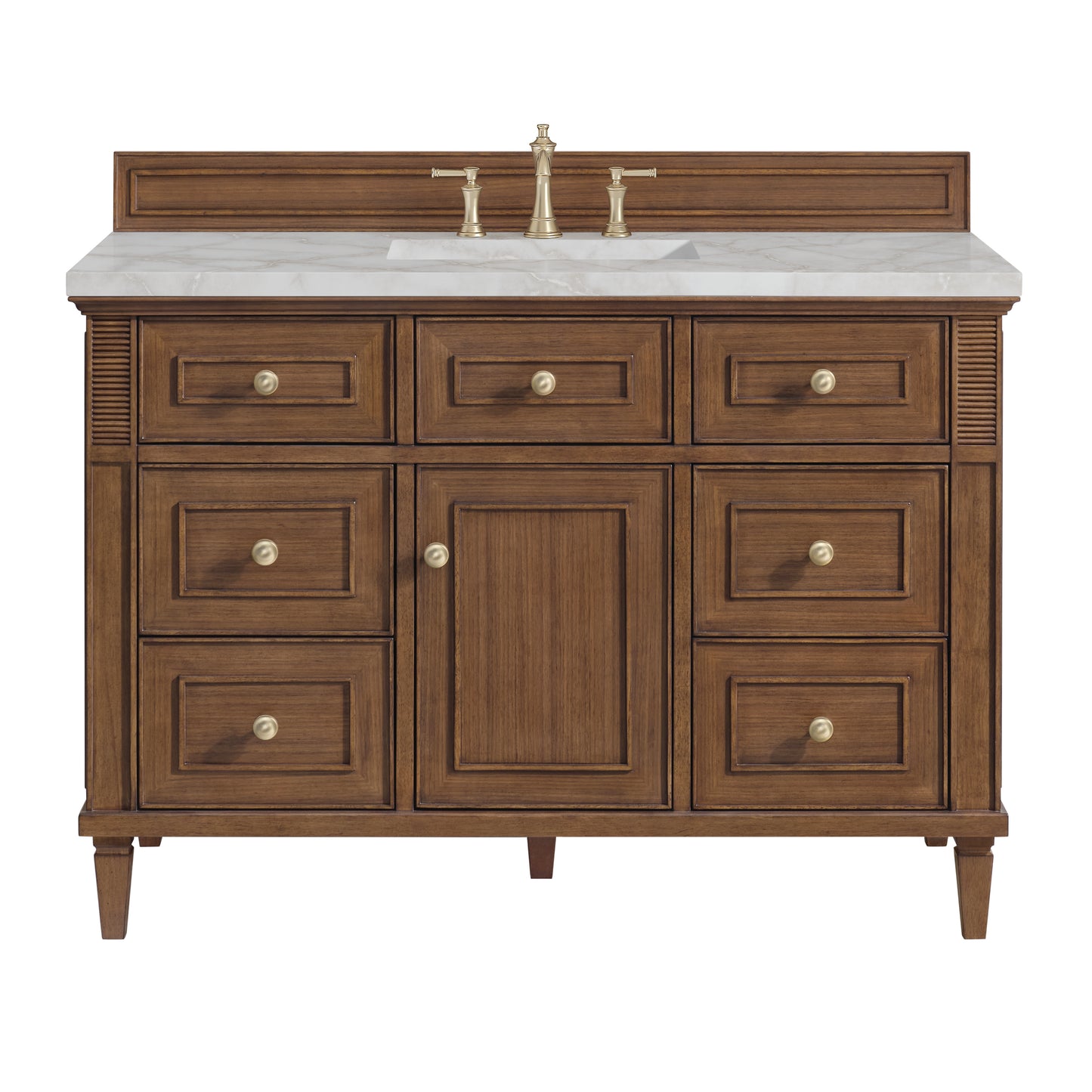 Lorelai 48" Single Vanity, Mid-Century Walnut w/ 3 CM Victorian Silver Silestone Top