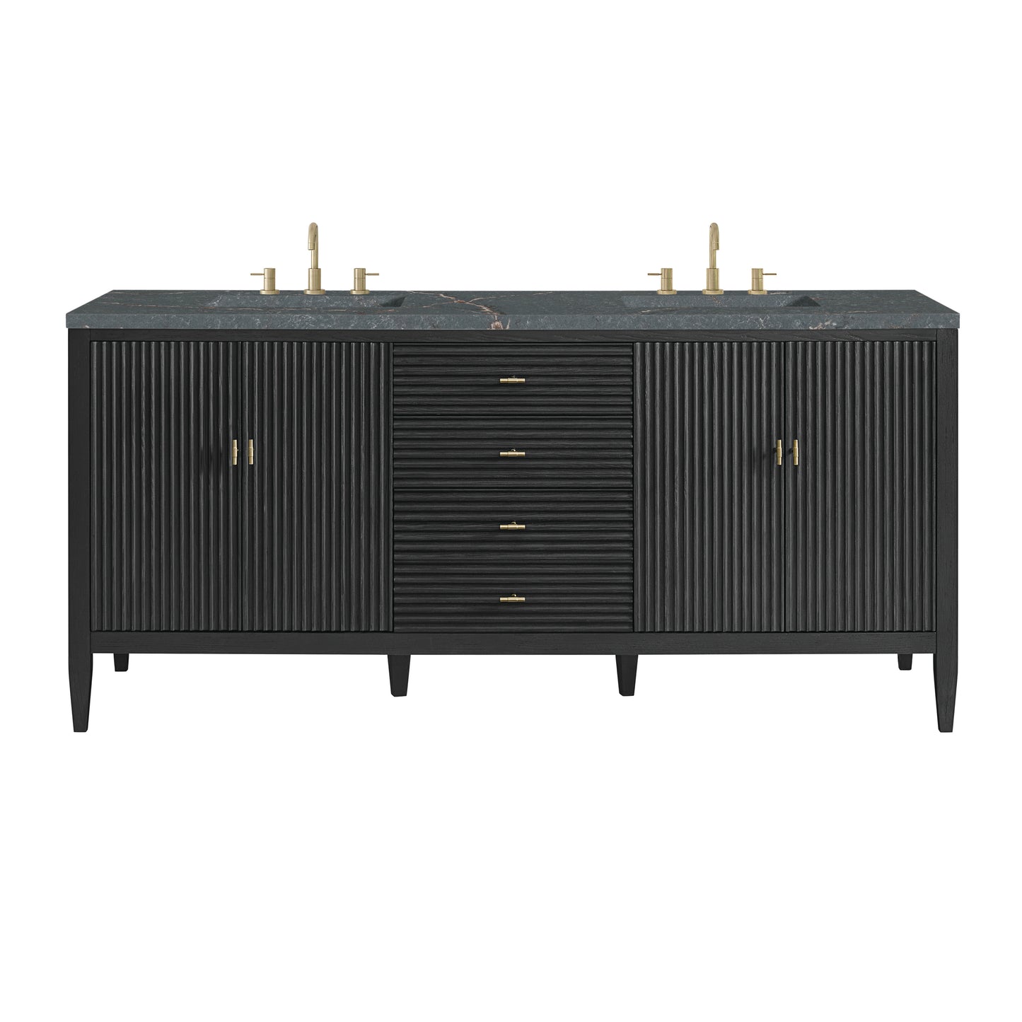 Myrrin 72" Double Vanity, Carbon Oak w/ 3 CM Parisien Bleu Silestone Top