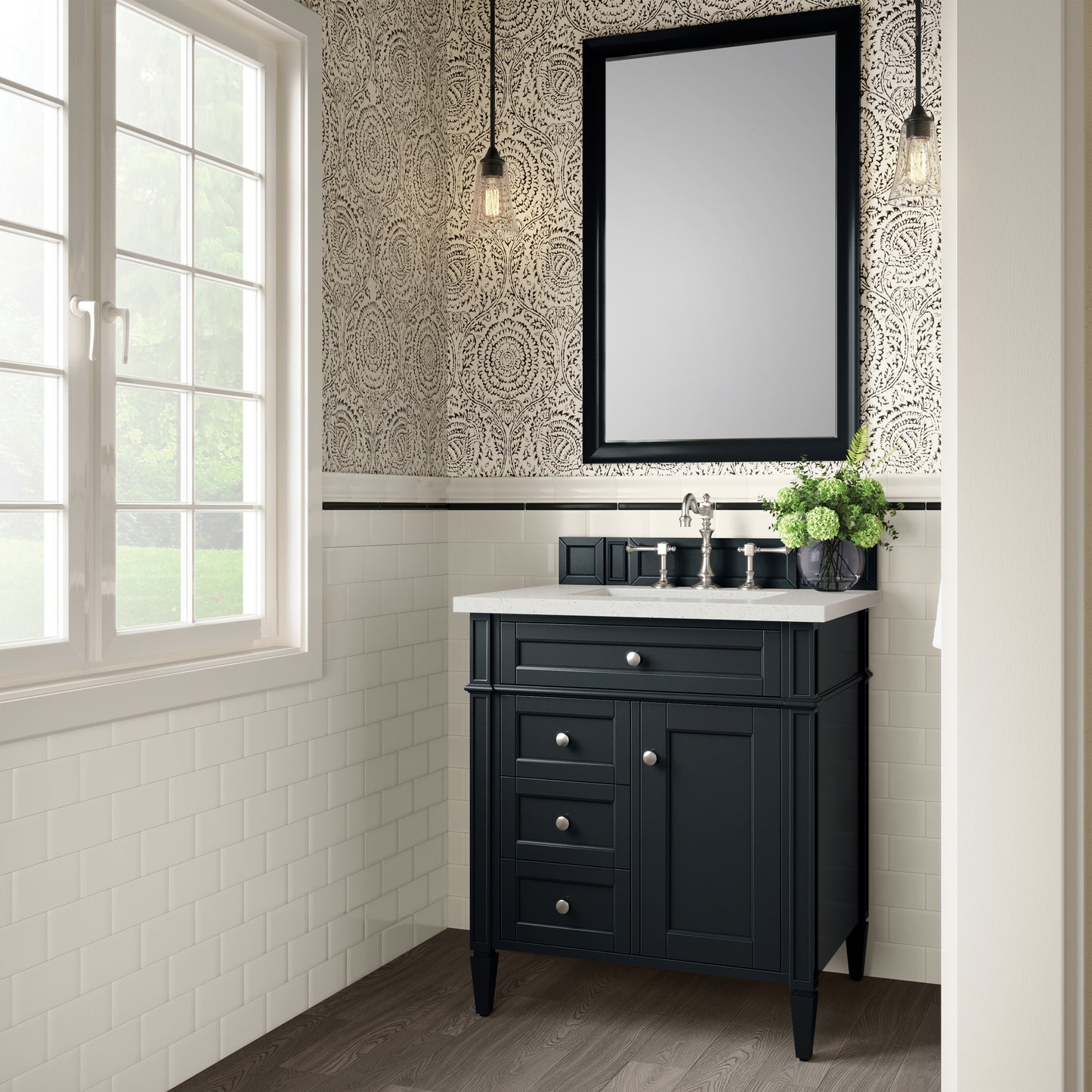 Brittany 30" Single Vanity, Black Onyx, w/ 3 CM Lime Delight Silestone Top