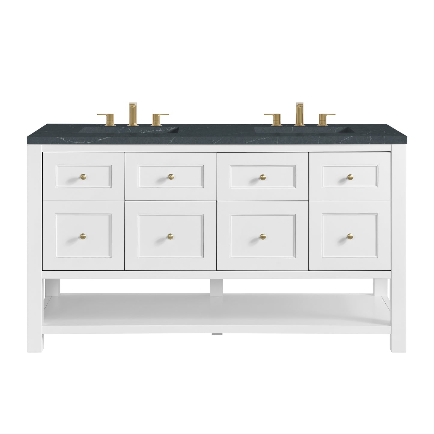 Breckenridge 60" Double Vanity, Bright White, w/ 3 CM Charcoal Soapstone Quartz Top