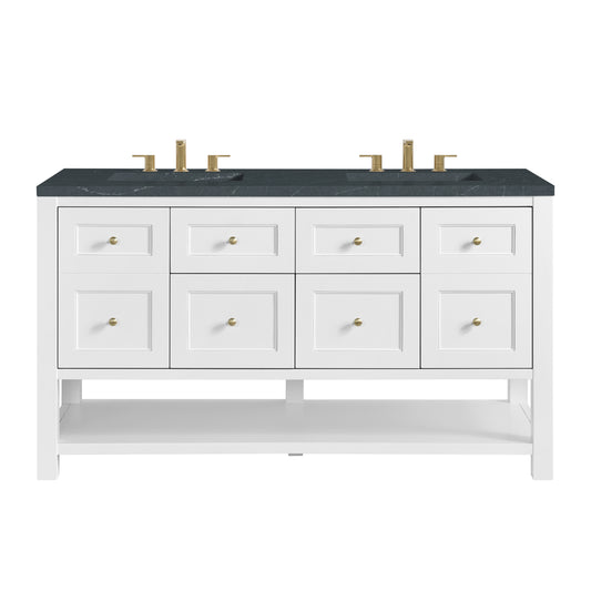 Breckenridge 60" Double Vanity, Bright White, w/ 3 CM Charcoal Soapstone Quartz Top
