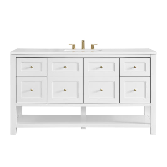 Breckenridge 60" Single Vanity, Bright White, w/ 3 CM White Zeus Quartz Top