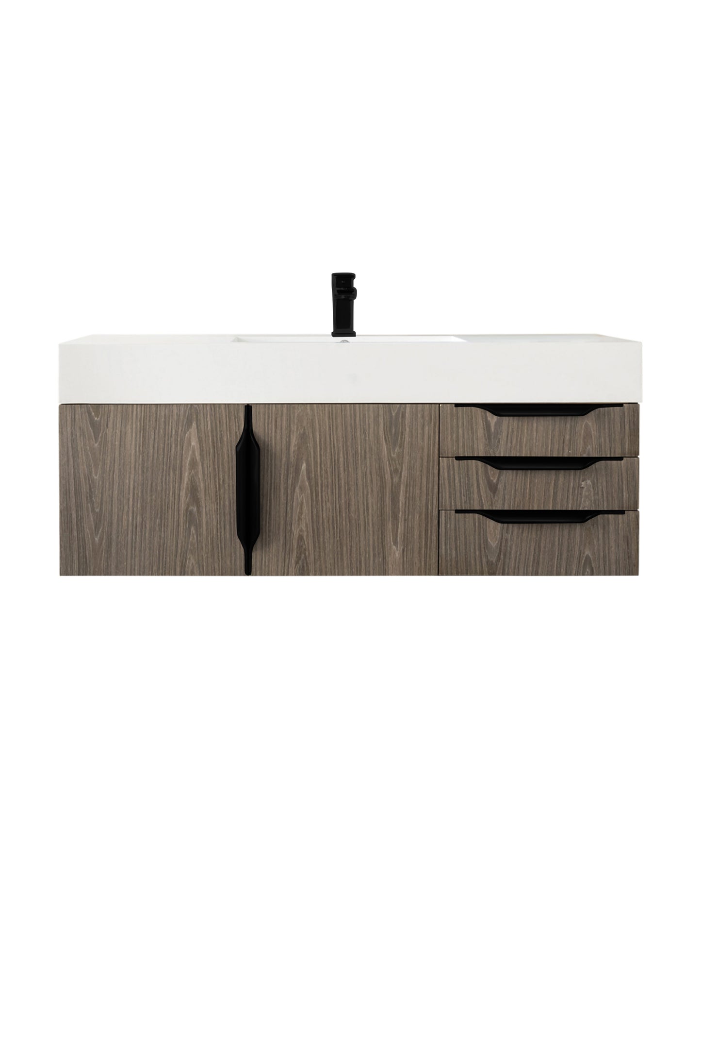 Columbia 48" Single Wall Mount Vanity, Ash Gray, Matte Black w/ Glossy White Composite Stone Top