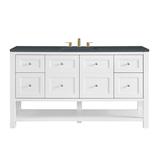 Breckenridge 60" Single Vanity, Bright White, w/ 3 CM Charcoal Soapstone Quartz Top