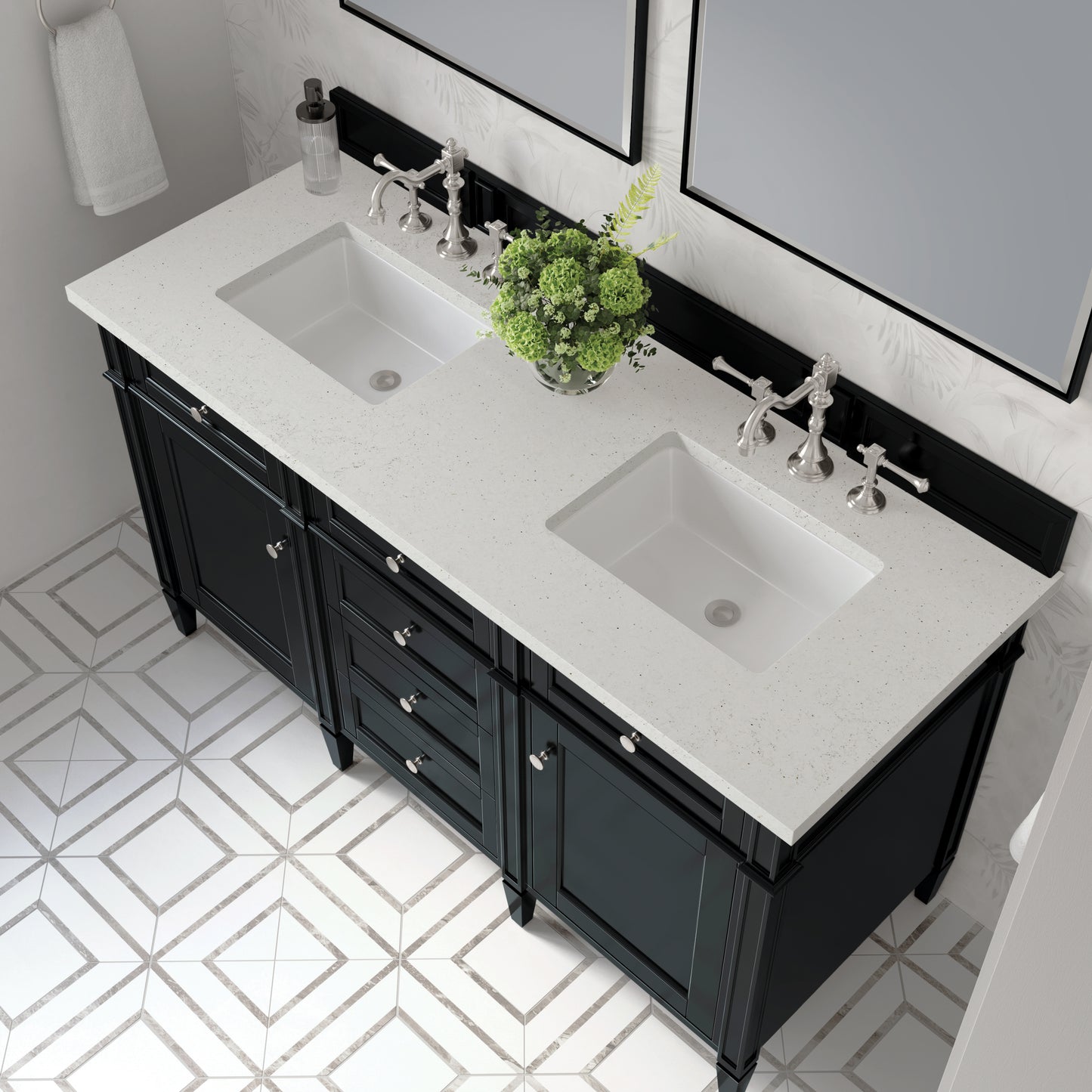Brittany 60" Double Vanity, Black Onyx w/ 3 CM Lime Delight Silestone Top