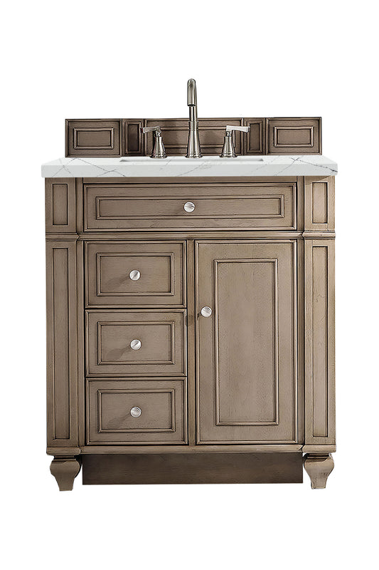 Bristol 30" Single Vanity, Whitewashed Walnut w/ 3 CM Ethereal Noctis Silestone Top