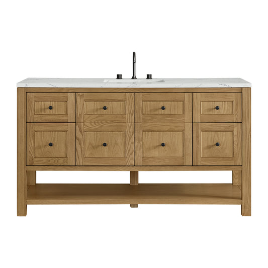 Breckenridge 60" Single Vanity, Light Natural Oak, w/ 3 CM Ethereal Noctis Quartz Top