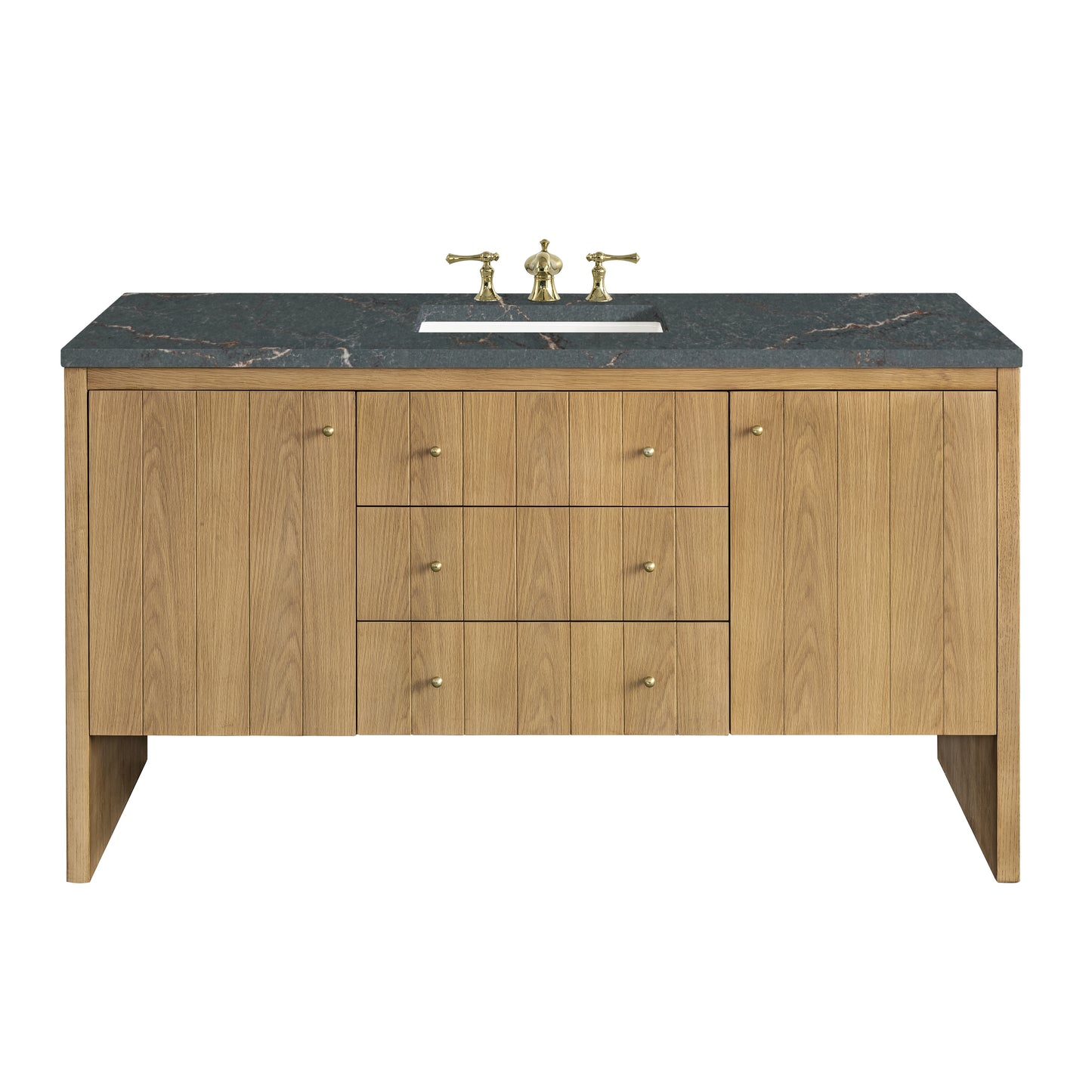 Hudson 60" Single Vanity, Light Natural Oak w/ 3 CM Parisien Bleu Top
