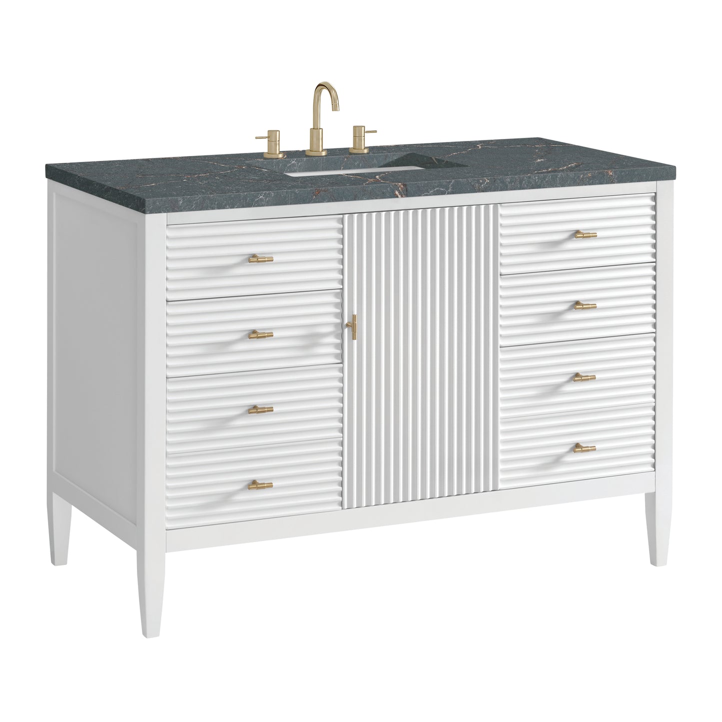 Myrrin 48" Vanity, Bright White w/ 3 CM Parisien Bleu Silestone Top
