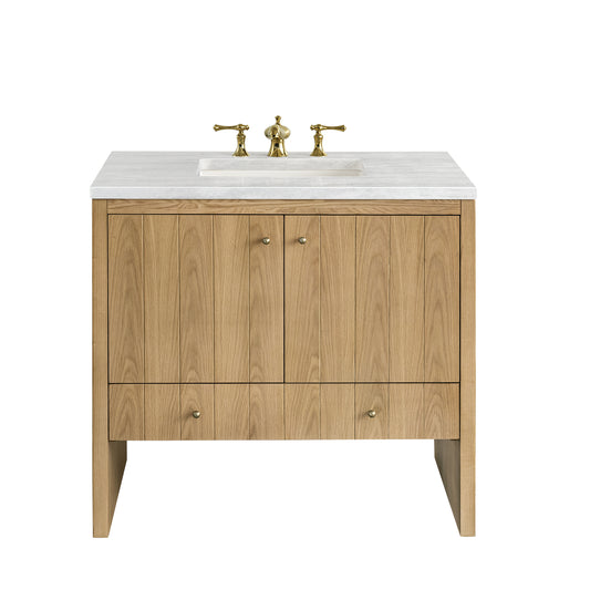 Hudson 36" Single Vanity, Light Natural Oak w/ 3 CM Arctic Fall Top