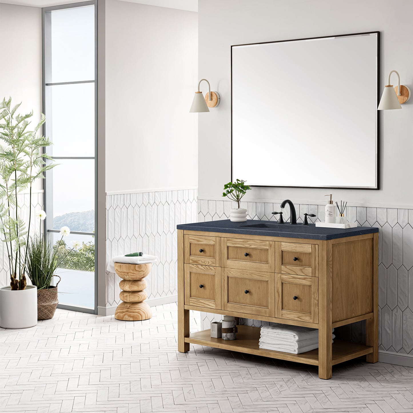 Breckenridge 48" Single Vanity, Light Natural Oak w/ 3 CM Charcoal Soapstone Top