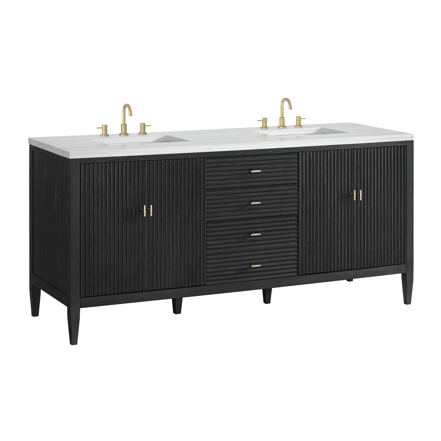 Myrrin 72" Double Vanity, Carbon Oak w/ 3 CM Arctic Fall Solid Surface Top