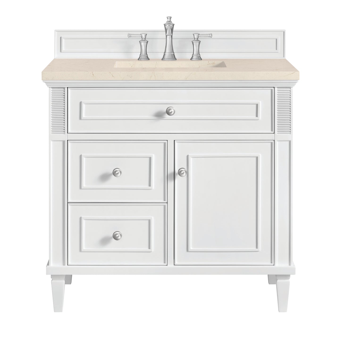 Lorelai 36" Single Vanity, Bright White w/ 3 CM Eternal Marfil Silestone Top