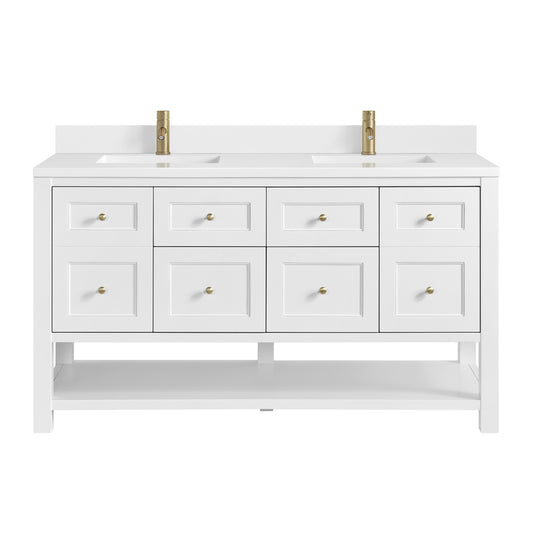 Breckenridge 60" Double Vanity, Bright White, w/ Single Hole 3 CM White Zeus Quartz Top & Backsplash