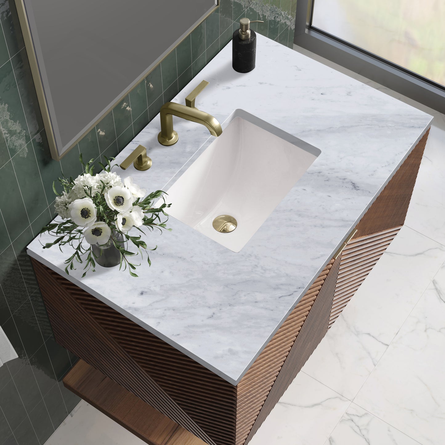 Marcello 36" Single Vanity, Chestnut w/ 3 CM Carrara Marble Top