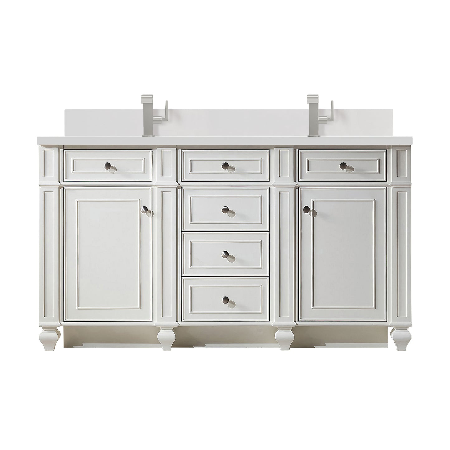 Bristol 60" Double Vanity, Bright White w/ Single Hole 3 CM White Zeus Silestone Top & Backsplash