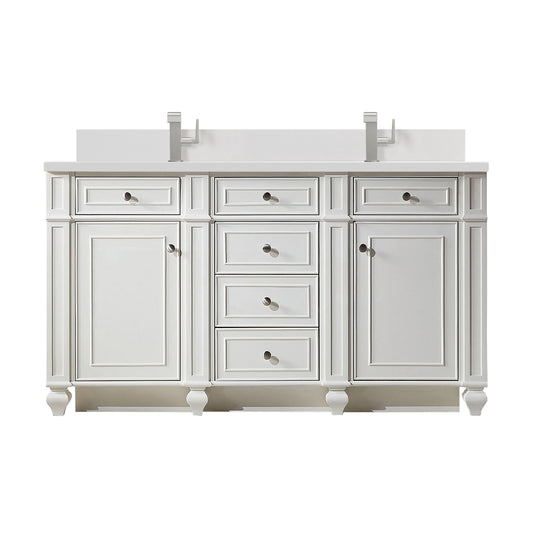 Bristol 60" Double Vanity, Bright White w/ Single Hole 3 CM White Zeus Silestone Top & Backsplash