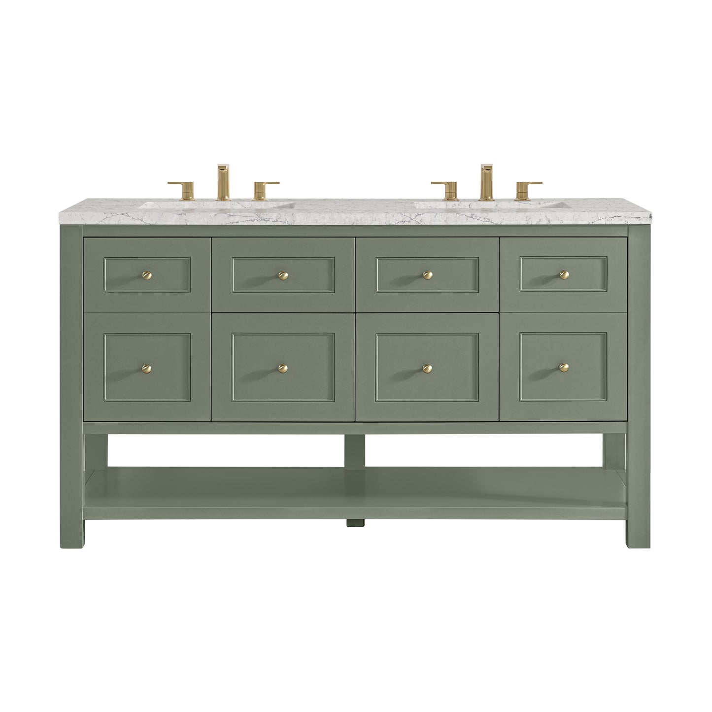Breckenridge 60" Double Vanity, Smokey Celadon, w/ 3 CM Eternal Jasmine Pearl Quartz Top