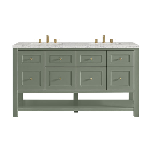 Breckenridge 60" Double Vanity, Smokey Celadon, w/ 3 CM Eternal Jasmine Pearl Quartz Top