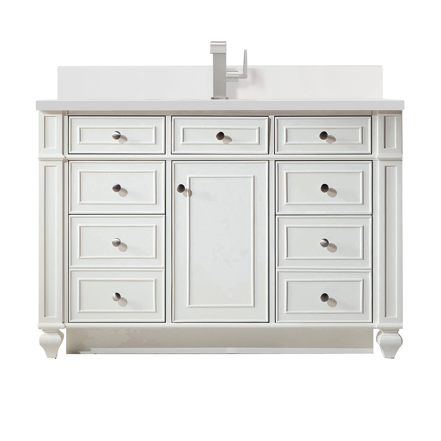 Bristol 48" Single Vanity, Bright White w/ Single Hole 3 CM White Zeus Silestone Top & Backsplash