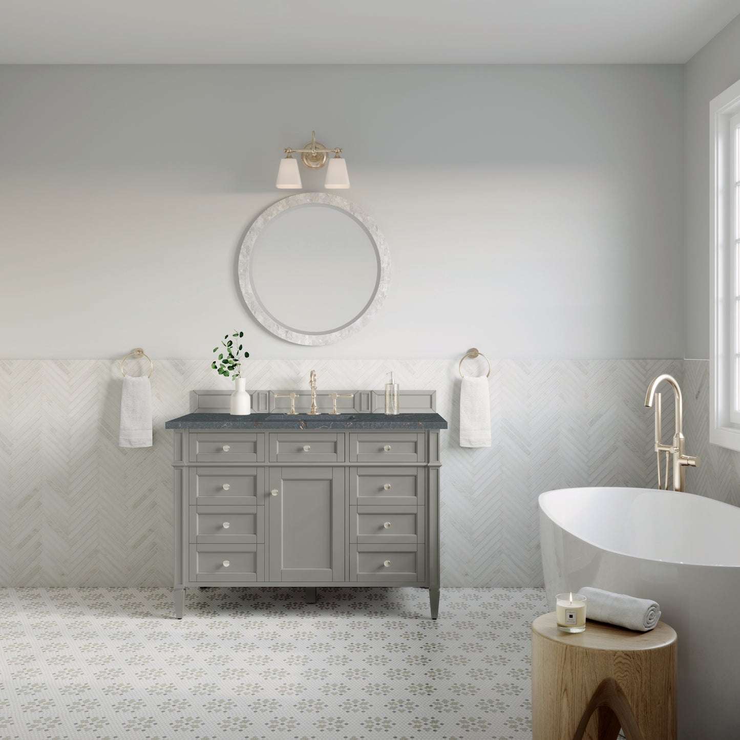 Brittany 48" Single Vanity, Urban Gray w/ 3 CM Parisien Bleu Silestone Top