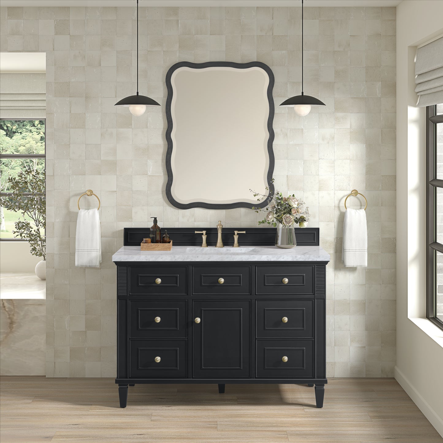 Lorelai 48" Single Vanity, Black Onyx w/ 3 CM Carrara White Marble Top