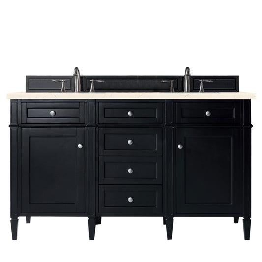 Brittany 60" Double Vanity, Black Onyx w/ 3 CM Eternal Marfil Silestone Top