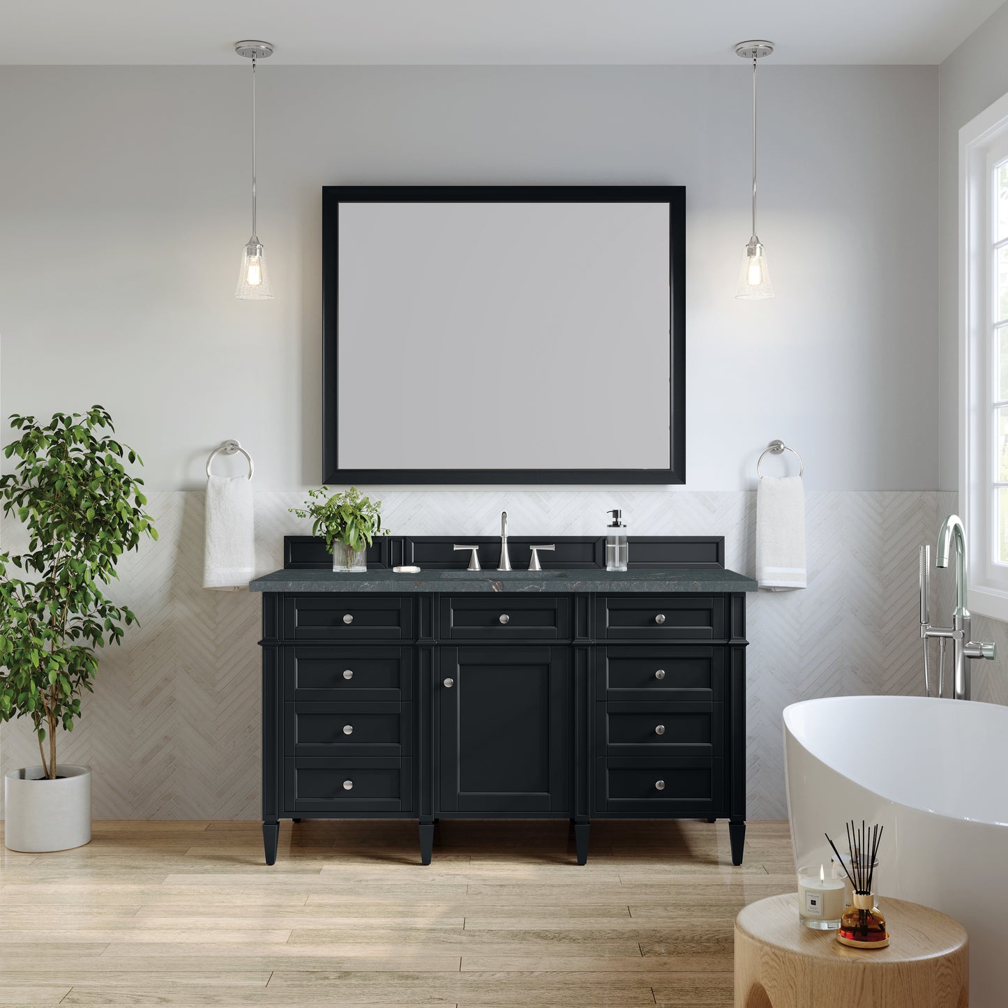 Brittany 60" Single Vanity, Black Onyx w/ 3 CM Parisien Bleu Silestone Top