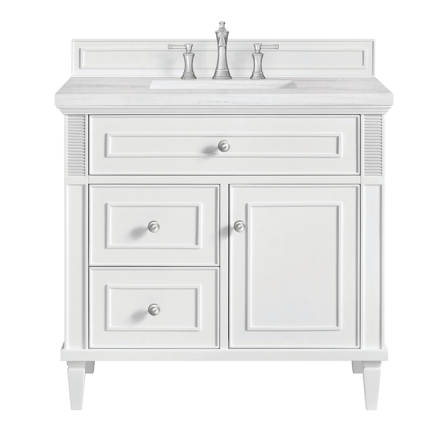 Lorelai 36" Single Vanity, Bright White w/ 3 CM Arctic Fall Solid Surface Top