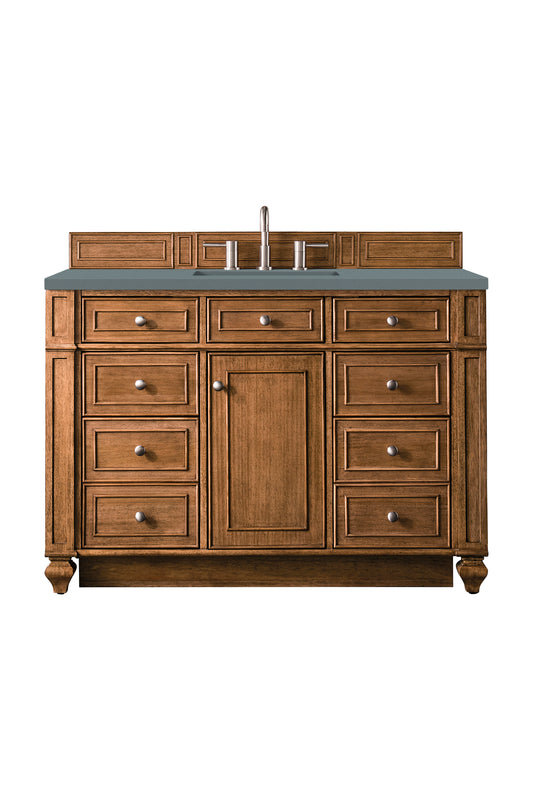 Bristol 48" Single Vanity, Saddle Brown w/ 3 CM Cala Blue Silestone Top