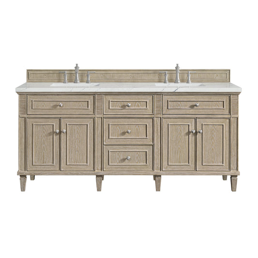 Lorelai 72" Double Vanity, Whitewashed Oak w/ 3 CM Ethereal Noctis Silestone Top