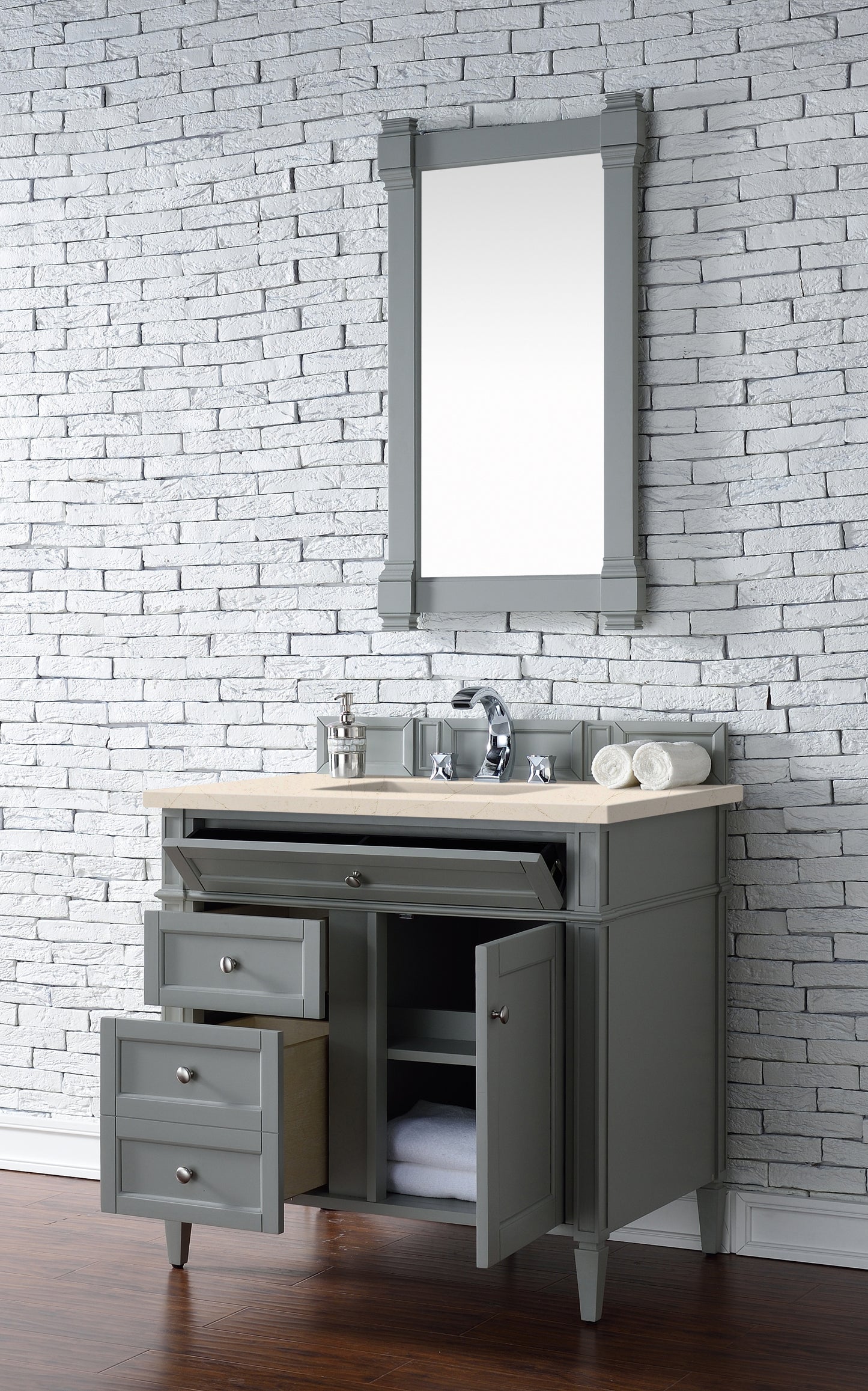 Brittany 36" Single Vanity, Urban Gray w/ 3 CM Eternal Marfil Silestone Top