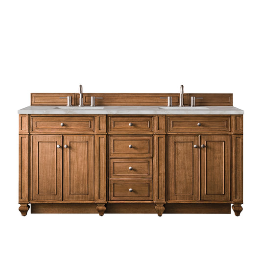 Bristol 72" Double Vanity, Saddle Brown w/ 3 CM Victorian Silver Silestone Top