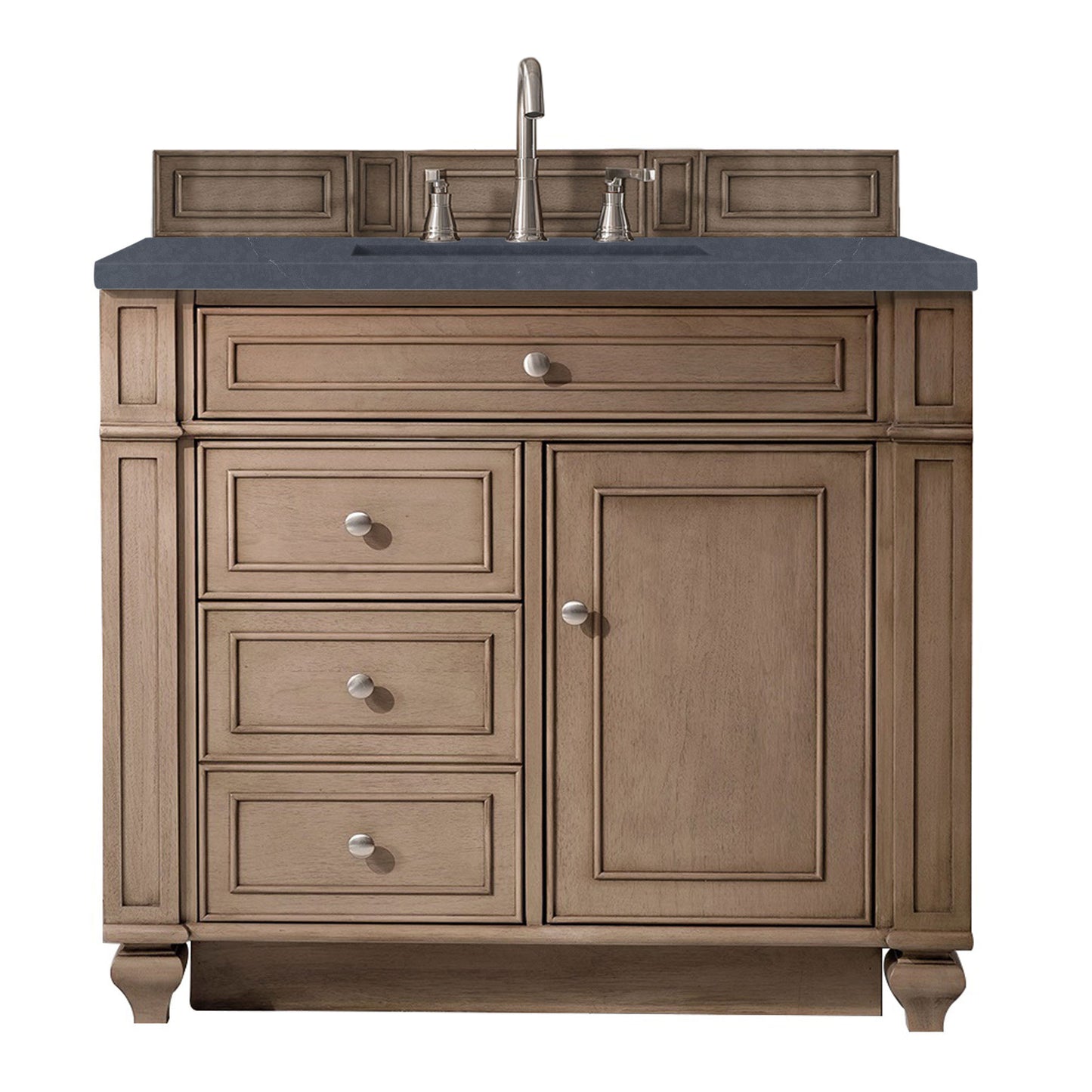 Bristol 36" Single Vanity, Whitewashed Walnut w/ 3 CM Charcoal Soapstone Silestone Top
