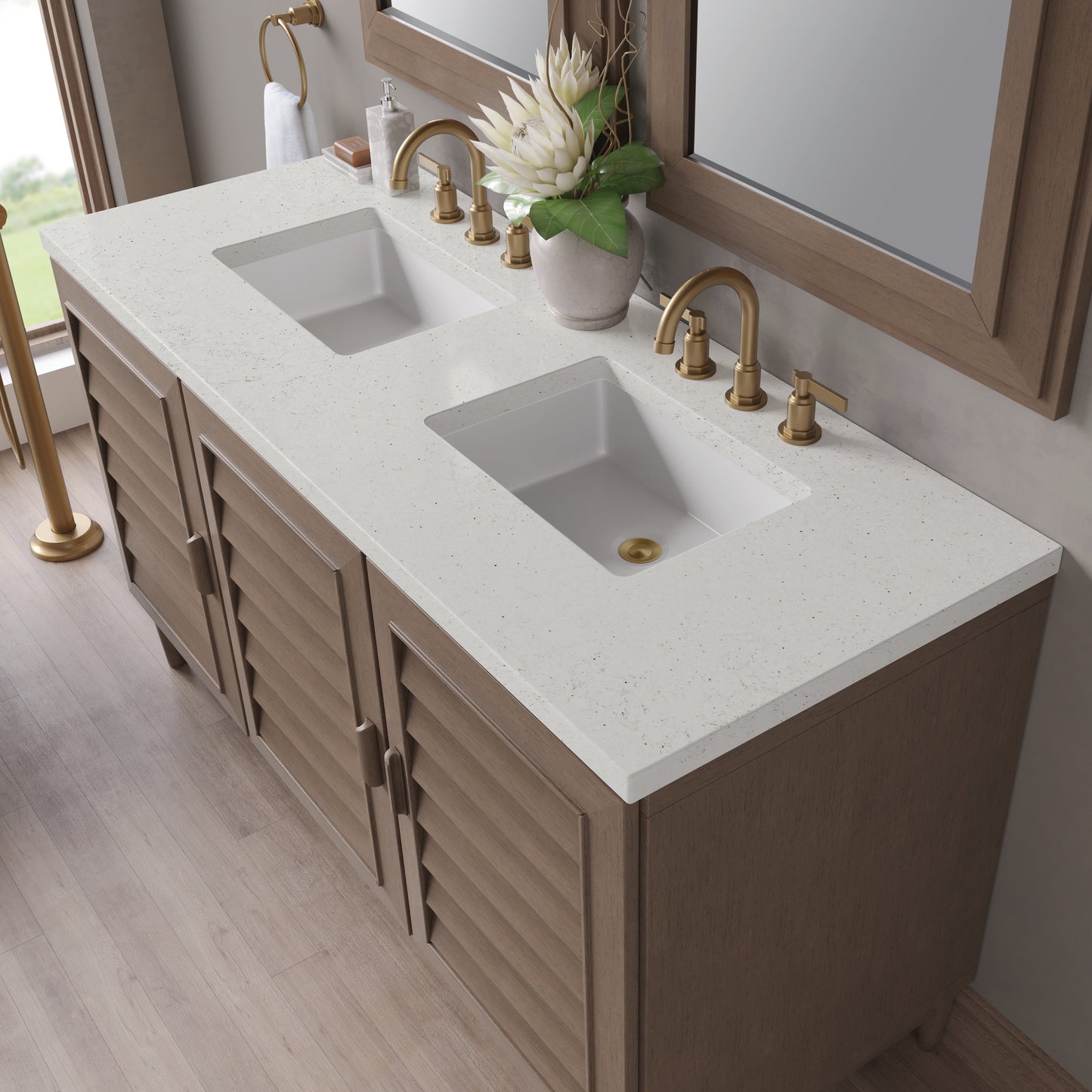 Portland 60" Double Vanity Whitewashed Walnut w/ 3 CM Lime Delight Silestone Top