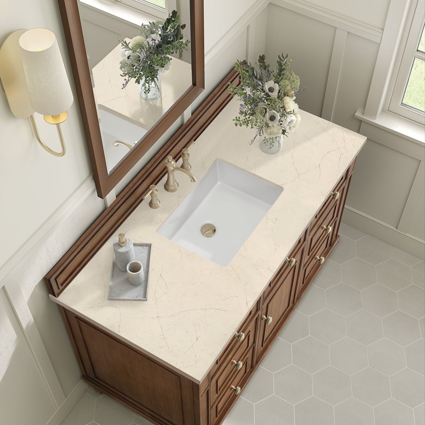 Lorelai 48" Single Vanity, Mid-Century Walnut w/ 3 CM Eternal Marfil Silestone Top