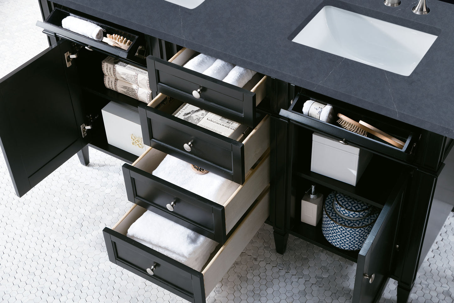 Brittany 60" Double Vanity, Black Onyx w/ 3 CM Charcoal Soapstone Silestone Top