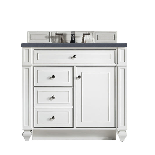 Bristol 36" Single Vanity, Bright White w/ 3 CM Charcoal Soapstone Silestone Top