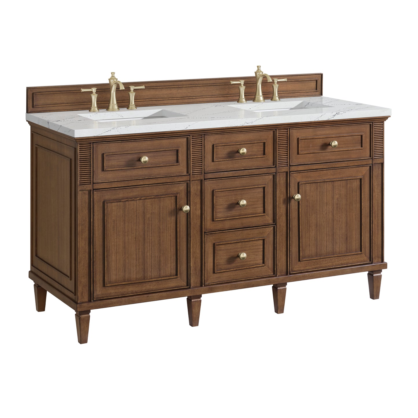 Lorelai 60" Double Vanity, Mid-Century Walnut w/ 3 CM Ethereal Noctis Silestone Top