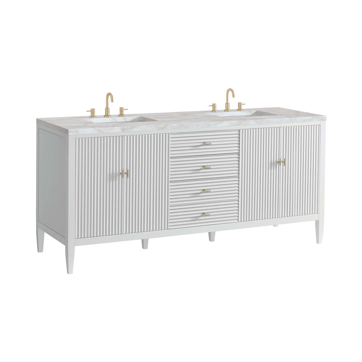 Myrrin 72" Double Vanity, Bright White w/ 3 CM Victorian Silver Silestone Top