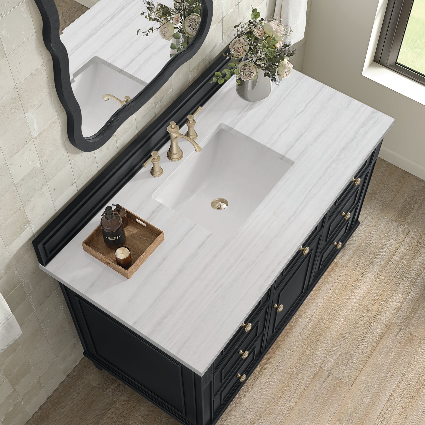 Lorelai 48" Single Vanity, Black Onyx w/ 3 CM Arctic Fall Solid Surface Top