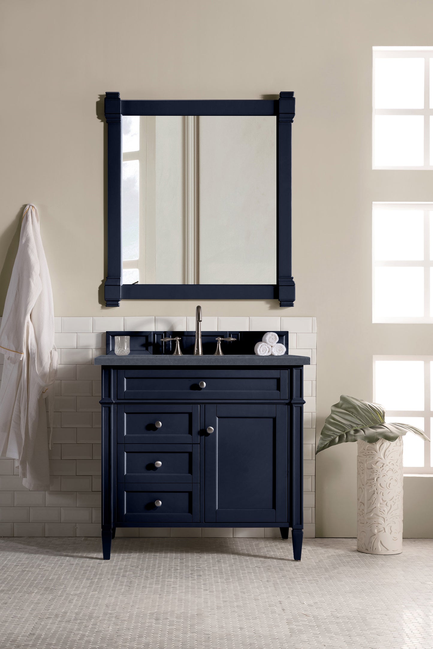 Brittany 36" Single Vanity, Victory Blue w/ 3 CM Charcoal Soapstone Silestone Top