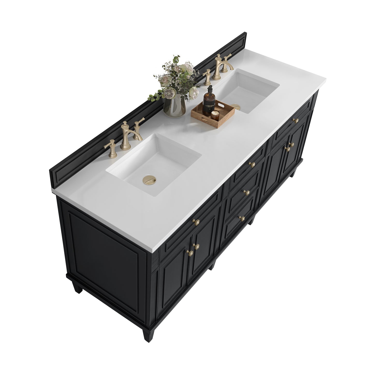 Lorelai 72" Double Vanity, Black Onyx w/ 3 CM White Zeus Silestone Top