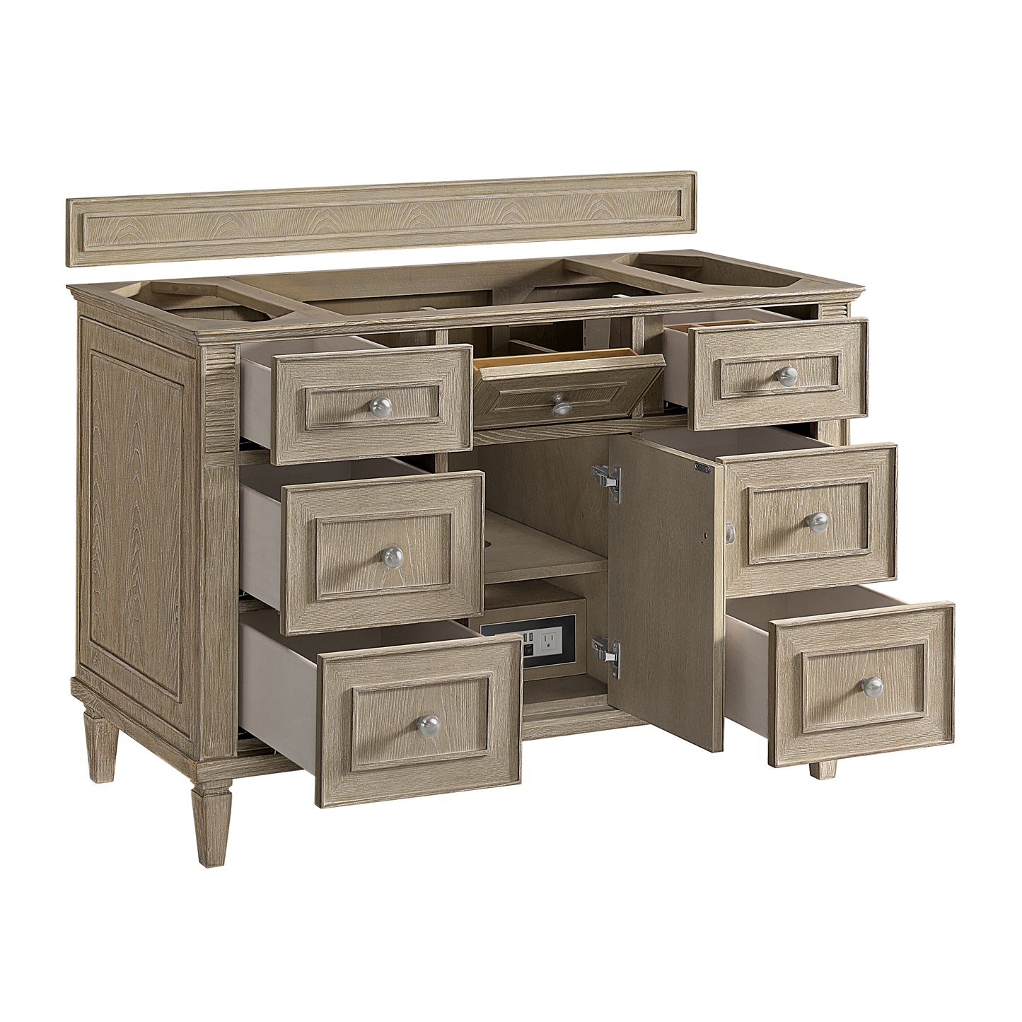 Lorelai 48" Single Vanity, Whitewashed Oak w/ 3 CM Victorian Silver Silestone Top