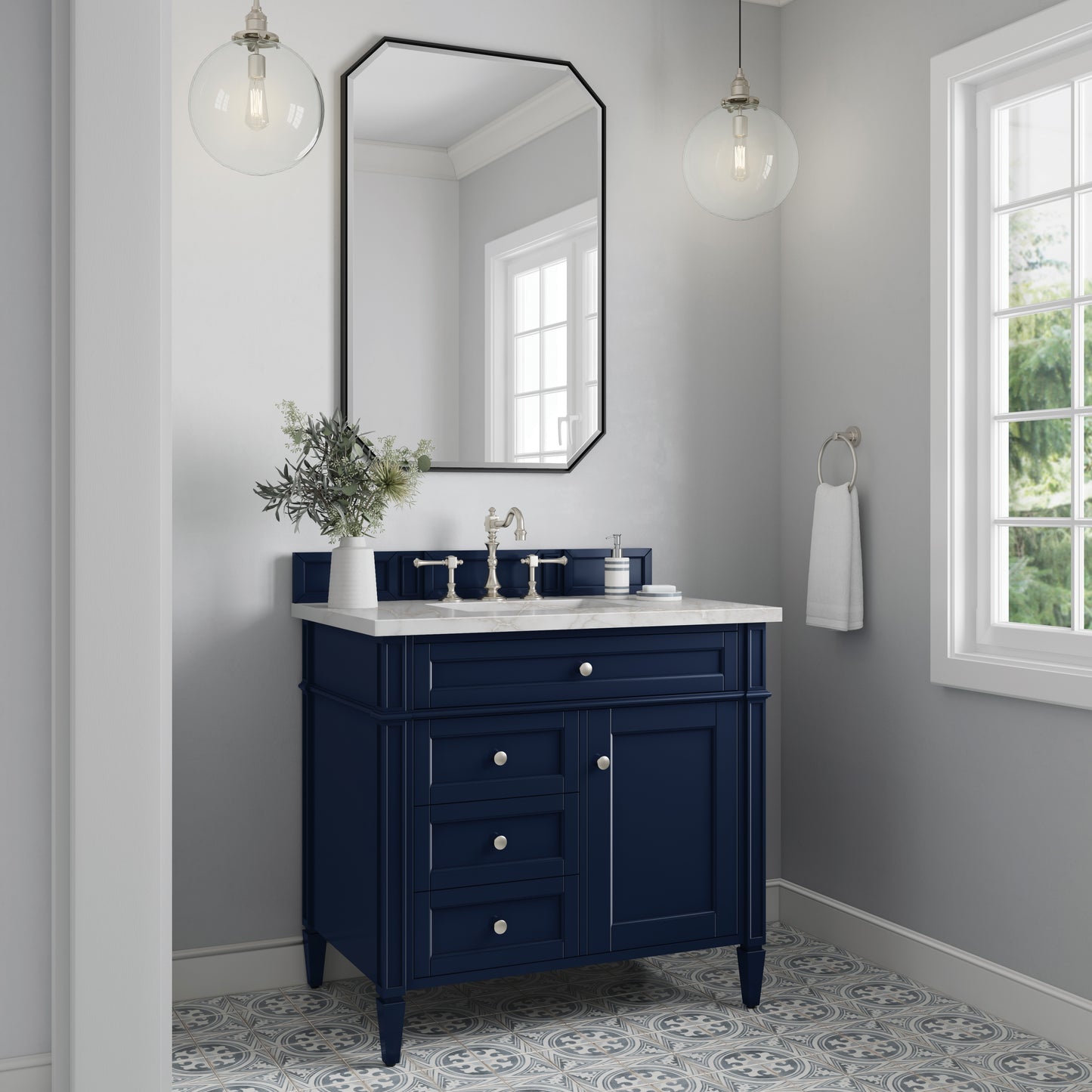 Brittany 36" Single Vanity, Victory Bleu w/ 3 CM Victorian Silver Silestone Top