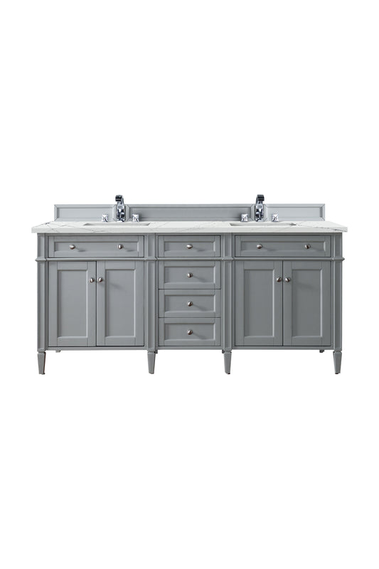 Brittany 72" Double Vanity, Urban Gray w/ 3 CM Ethereal Noctis Silestone Top