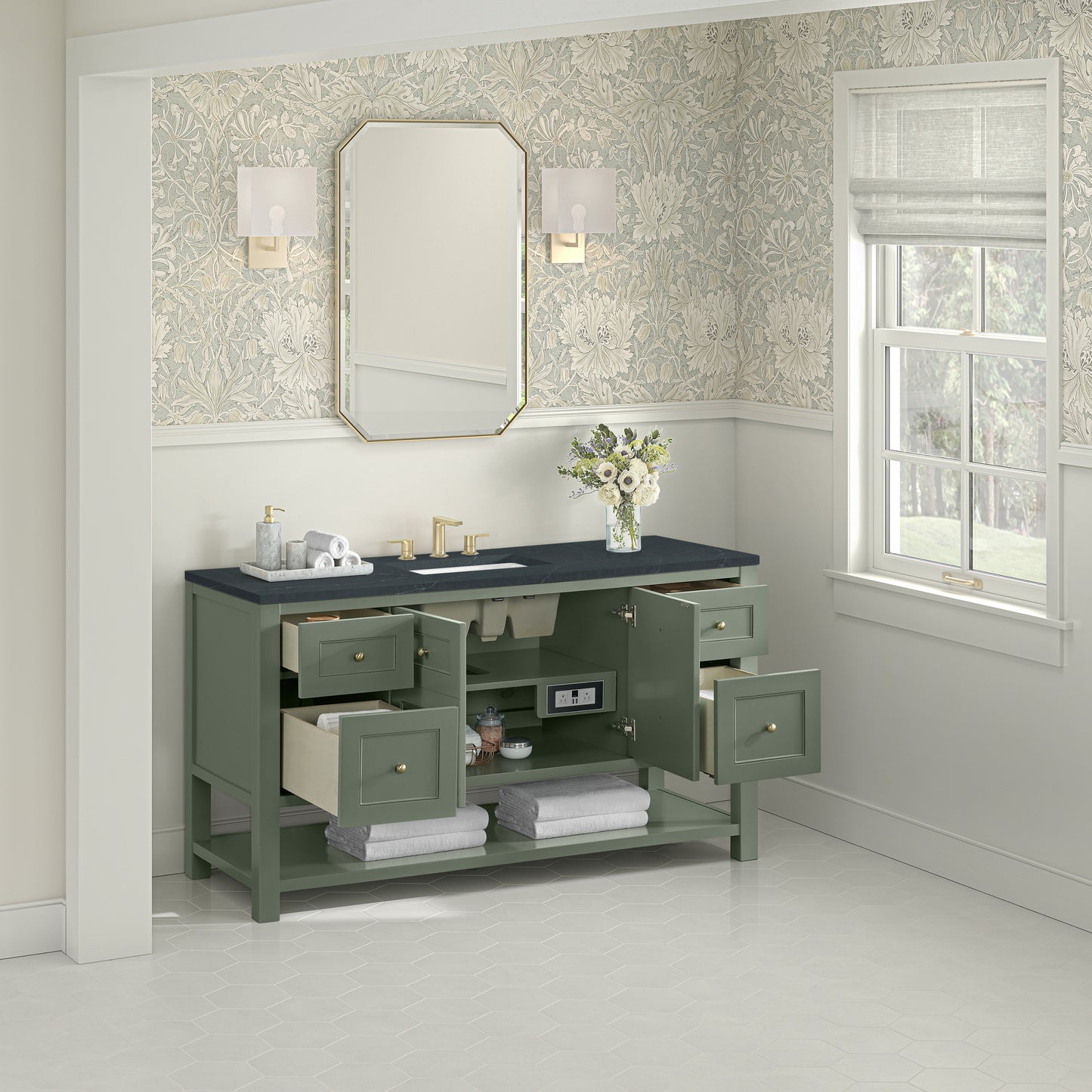 Breckenridge 60" Single Vanity, Smokey Celadon, w/ 3 CM Charcoal Soapstone Quartz Top