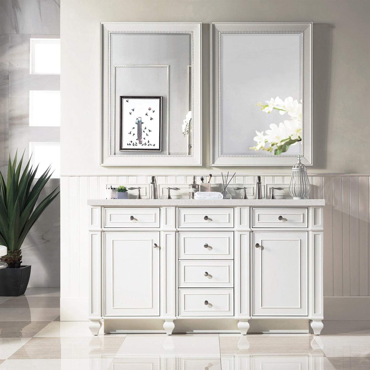 Bristol 60" Double Vanity, Bright White w/ 3 CM Lime Delight Silestone Top